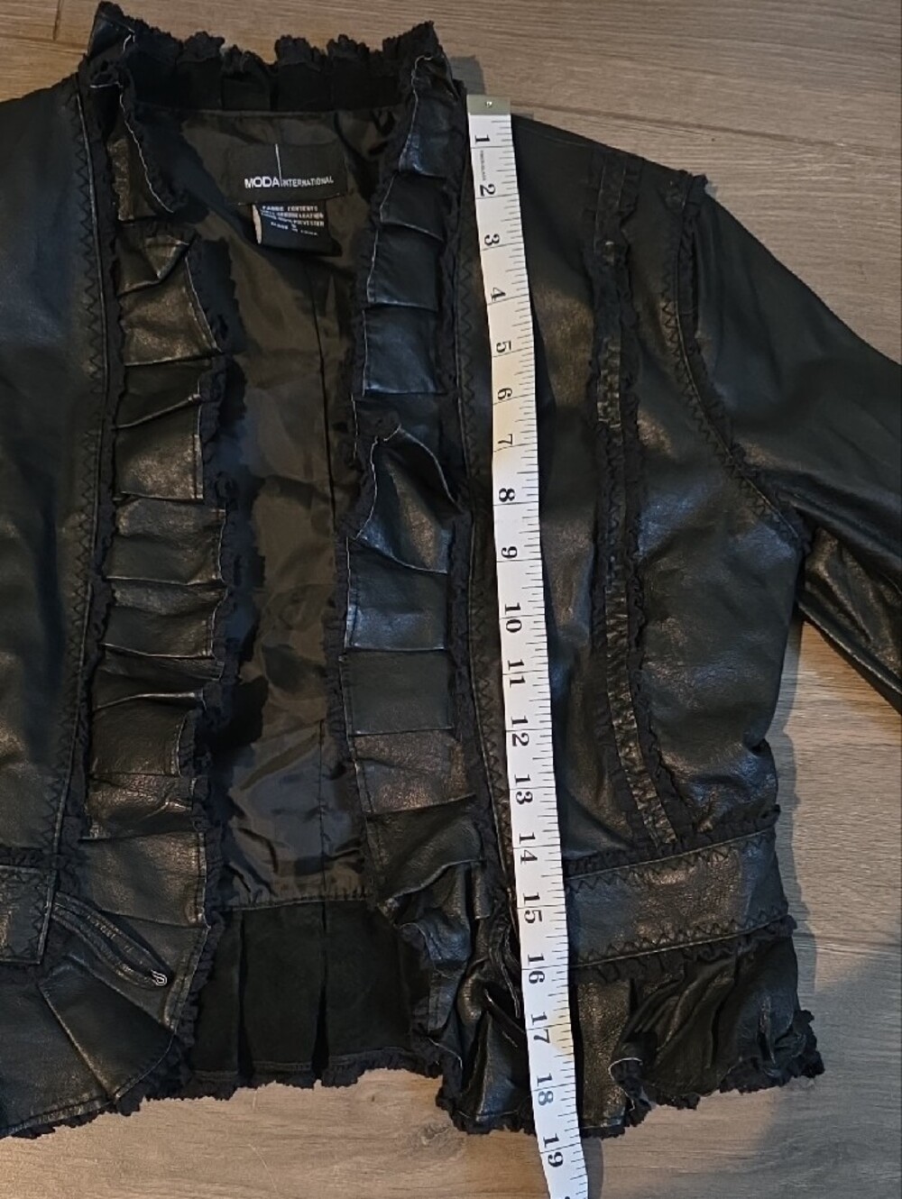Moda International Black Ruffle-Trim Leather Jacket - Picture 3 of 5